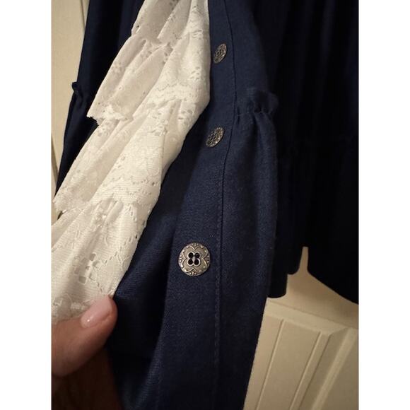 Malco Modes 3 Layer Ruffle Square Dance Rockabella Denim/Lace Skirt S - Picture 2 of 5